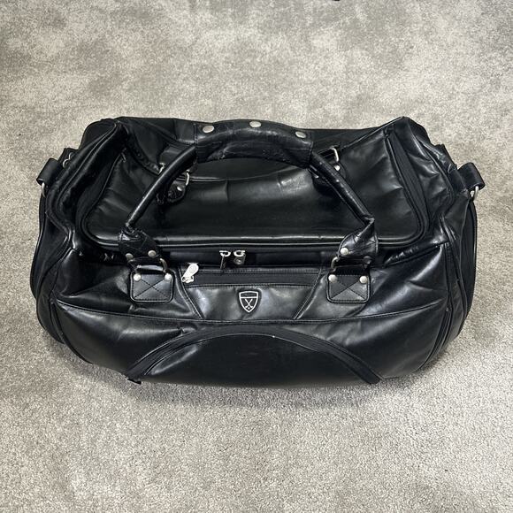 VTG Leather Nike Golf Weekender Duffel Bag Black Large - Picture 1 of 16